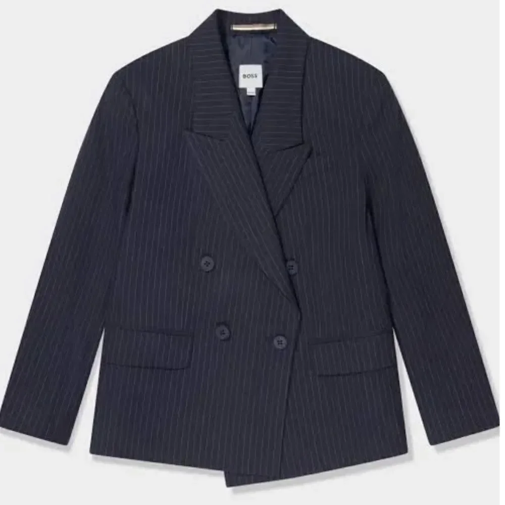 BOSS - Double Breasted Pin Stripe Suit Jacket - Navy